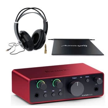 Focusrite scarlett solo 4 gen interface audio + rh10 auriculares audibax profesionales estudio