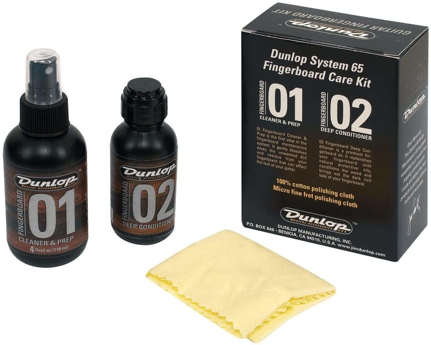 Dunlop 6502 Kit Limpiador y Aceite Acondicionador para Guitarra Bajo con Gamuza 6502