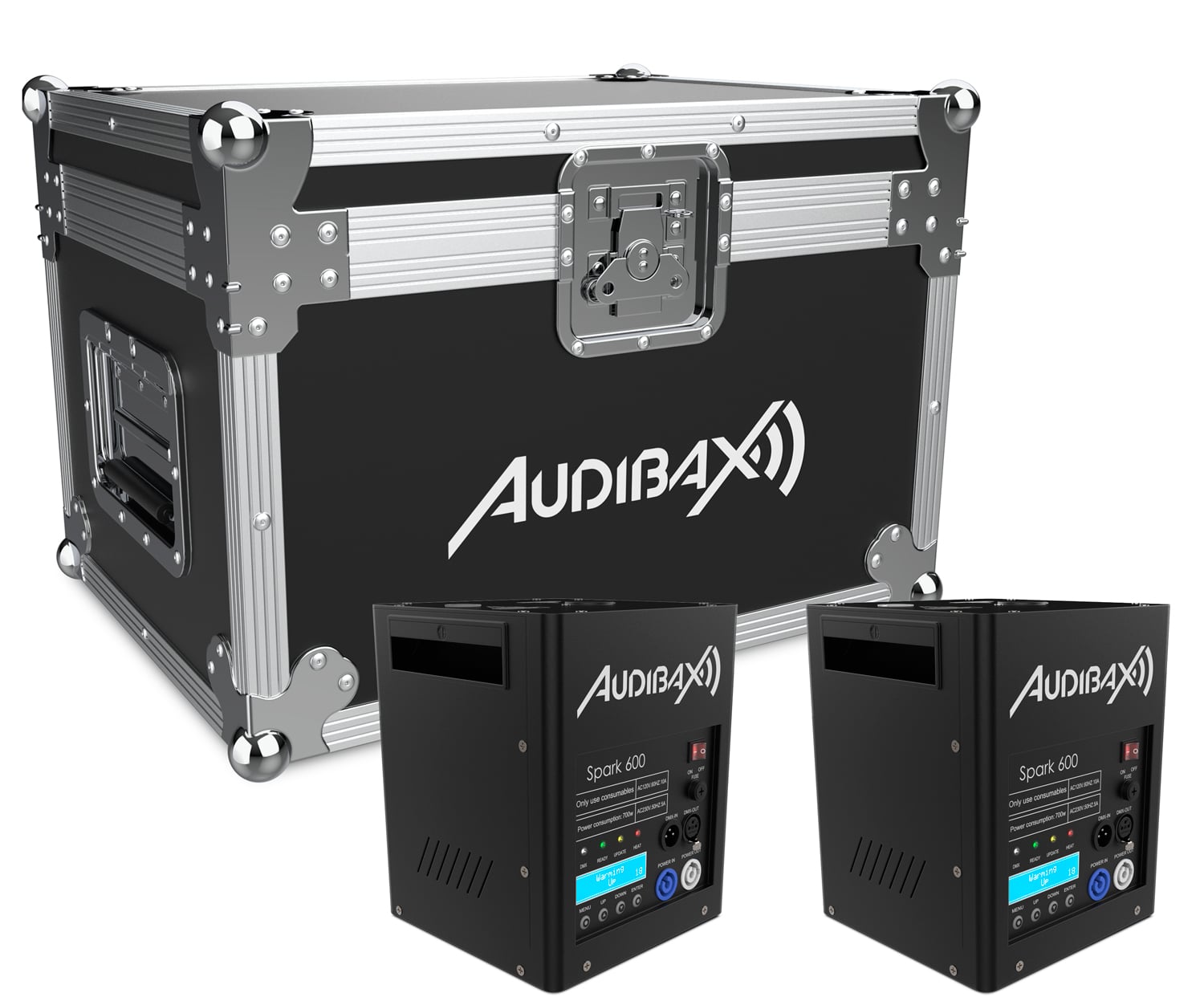 Audibax Spark 600 Máquina de Fuego Frío 2 Unidades + Flightcase Doble Spark 600 2 Unidades + Flightcase Doble