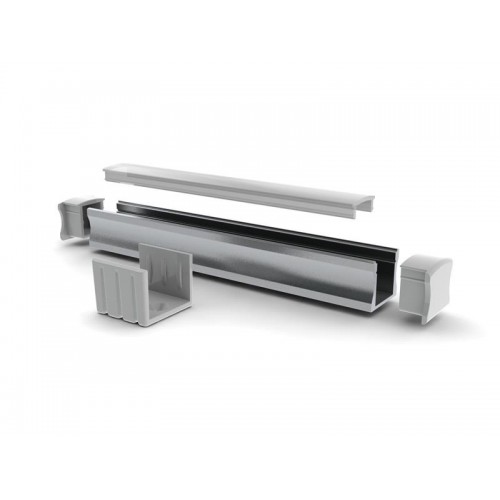 Quarkpro AL-P15 Perfil Aluminio Canal Tipo U con Tapa Frost 2 Metros 15 Mm AL-P15