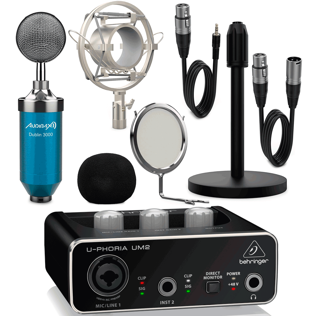 Interface Audio Behringer UM2 U-Phoria + Micrófono Estudio Blue Pack Dublín con Accesorios U-Phoria UM 2 