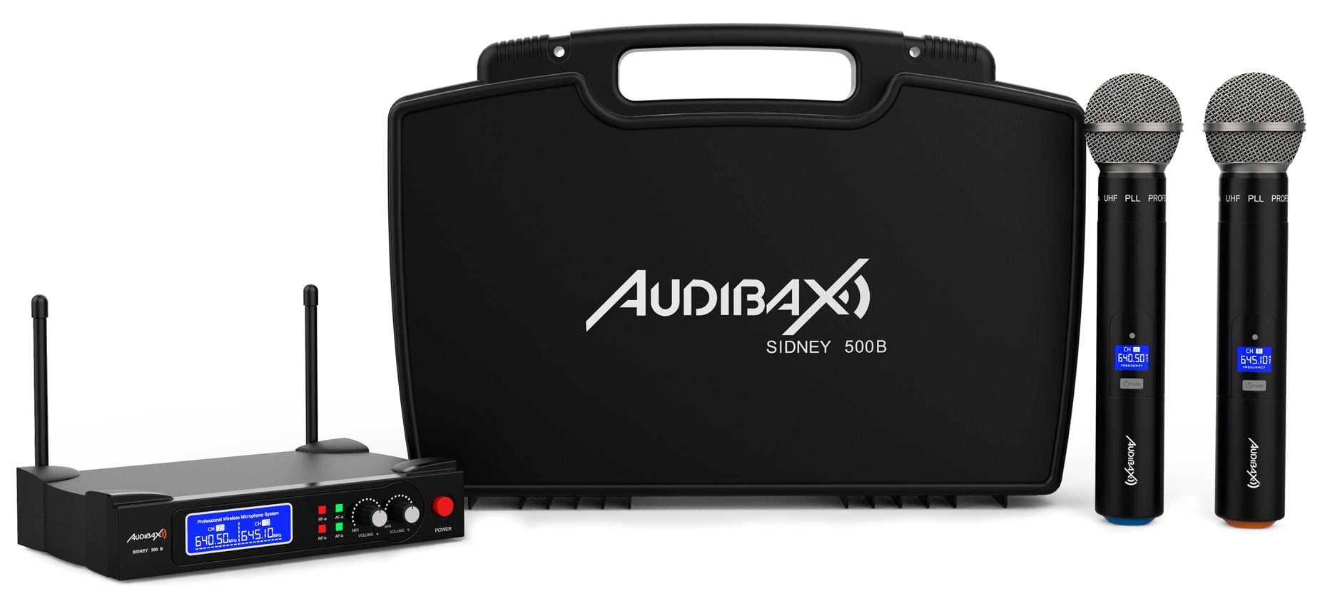 Audibax Sidney 500 B Micrófono Inalámbrico Profesional UHF Doble Mano + Maleta Sidney 500 B