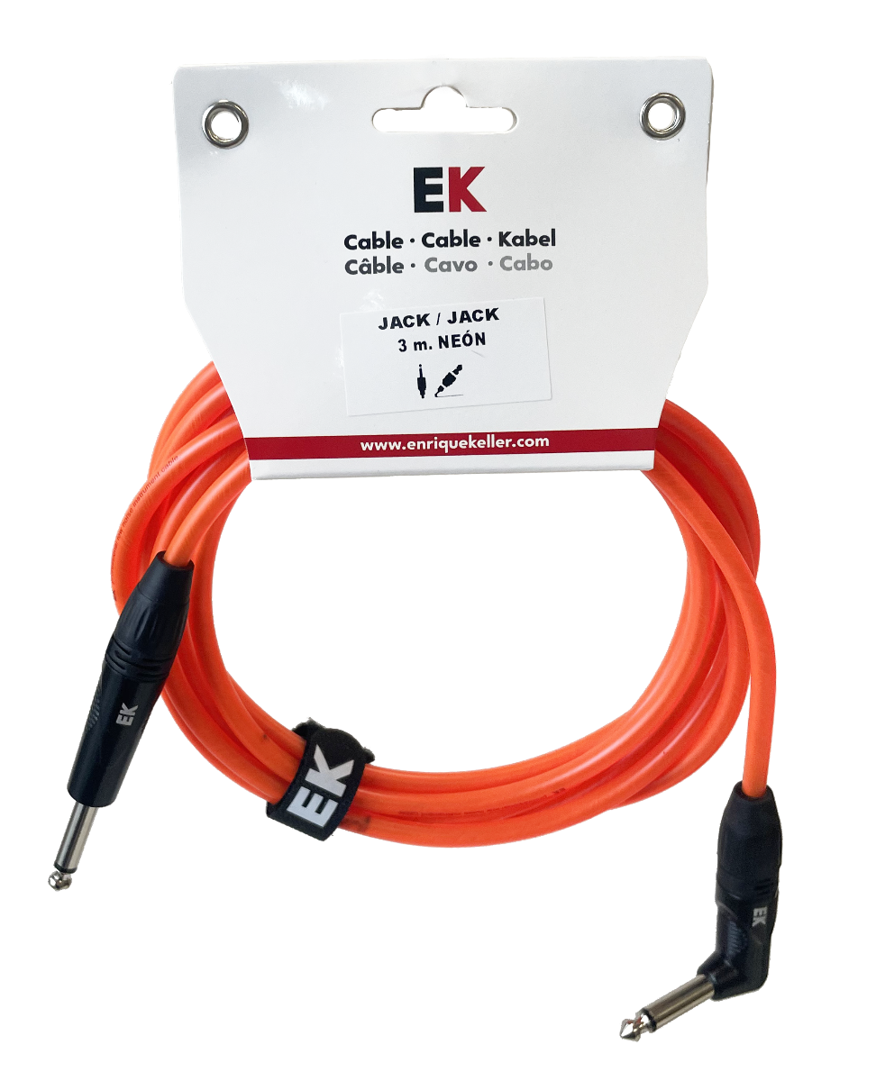 EK Audio Cable  Jack-Jack Acodado Neón Naranja Fluorescente 3M SFJJ0133ORF