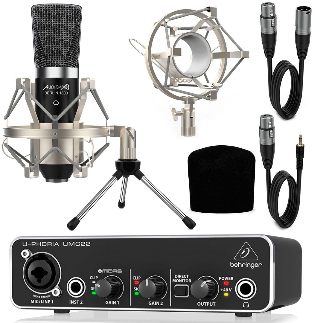 Behringer UMC22 Interface Audio con Micrófono Estudio Berlín 1800 + Accesorios UMC 22 Uphoria