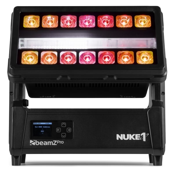Beamz Nuke1 MH Strobo Motorizado IP65 Nuke1 MH Strobe IP65 14x40W+96x10W