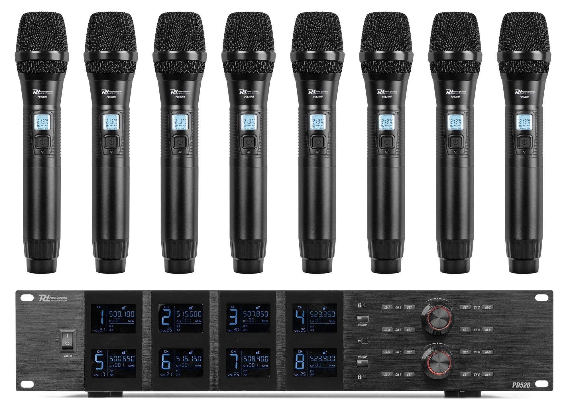 Power Dynamics PD528 Set Micrófonos Inalámbricos PD528 Wirel.Micro UHF 8x100Ch 8HH