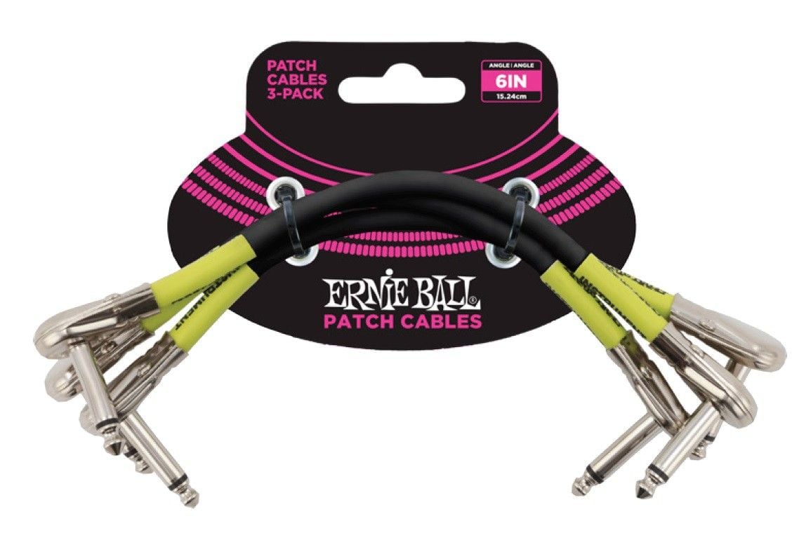 Ernie Ball 6059 Cable Patch BK Jack a Jack Plano 15 cm Negro Pack 3 Unid 6059