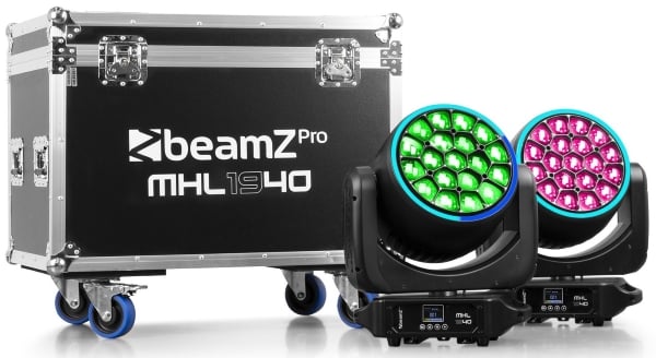 Beamz MHL1940 Set Cabeza Móvil Led Wash con Flightcase MHL1940 MovHead Wash19x40W 2pc FC
