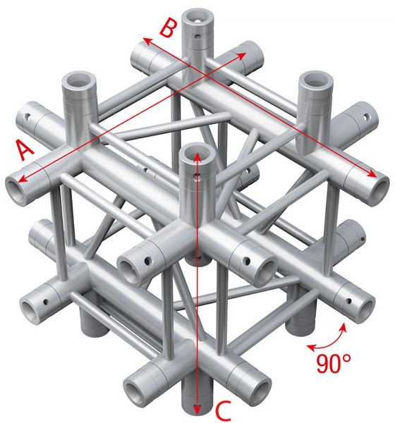 Showtec GQ30051 6 Way cornerpiece - 50cm Pro-30 Square G Truss GQ30051