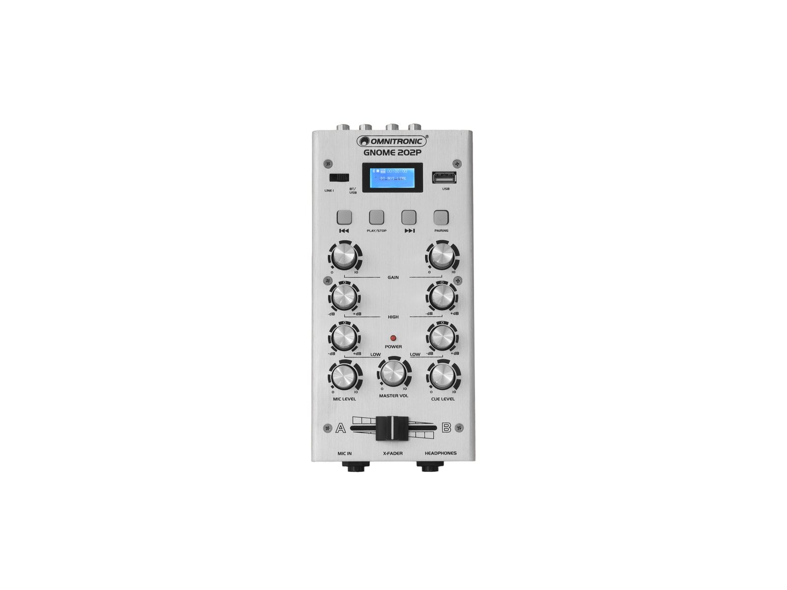 Omnitronic GNOME-202P Silver Mini Mezclador Plateado Con Reproductor USB y Bluetooth GNOME-202P silver