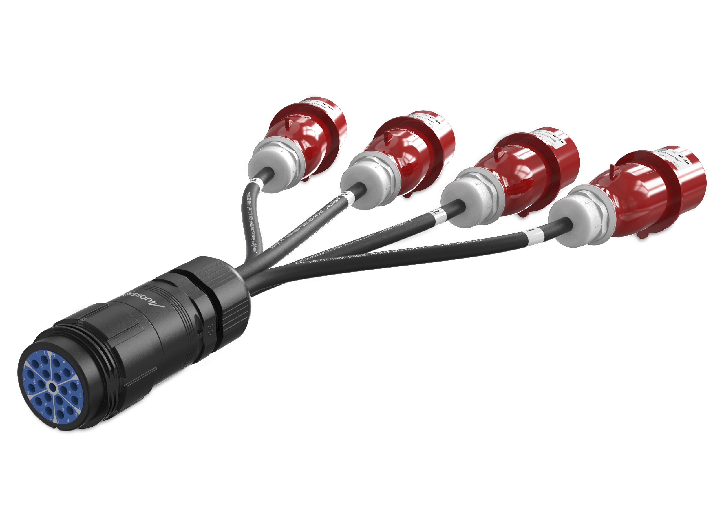 Audibax A-SCP-F-4CEE4P-M-25 Cable Socapex 19p Hembra a 4x CEE 16A 4p Macho 0,5 m A-SCP-F-4CEE4P-M-25
