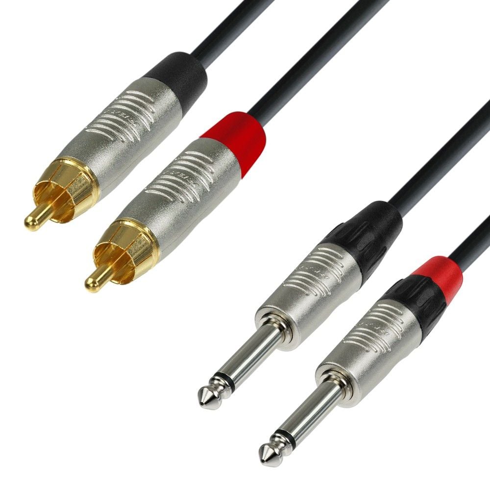 Adam Hall Cables K4 TPC 0300 Cable de Audio REAN de 2 RCA macho a 2 Jacks 6,3 mm mono 3 m K4 TPC 0300