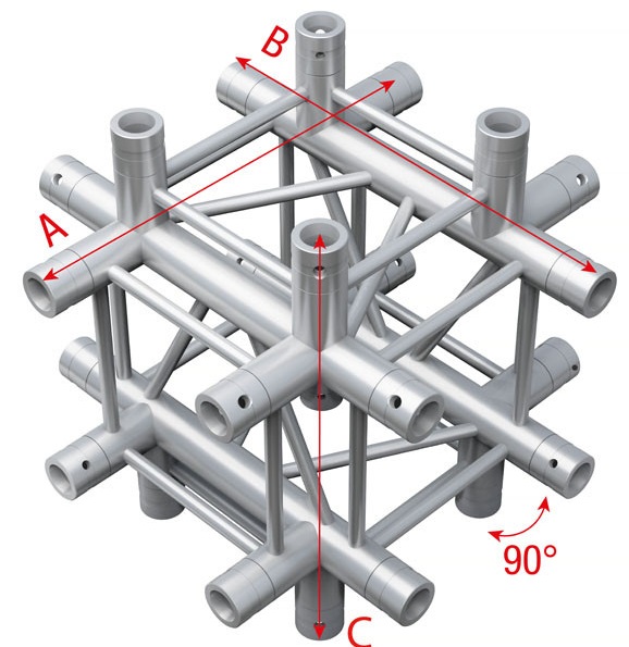 Showtec FQ30051 6 Way cornerpiece - 50cm Pro-30 Square F Truss FQ30051