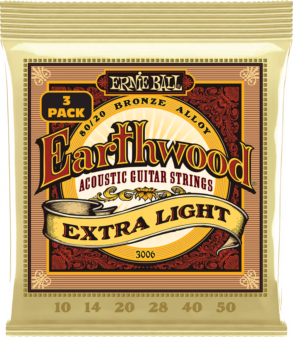 ERNIE BALL Juego Acústica Earthwood 92/8 Phosphor Bz. Extra Light 10-50 Tripack EB3006