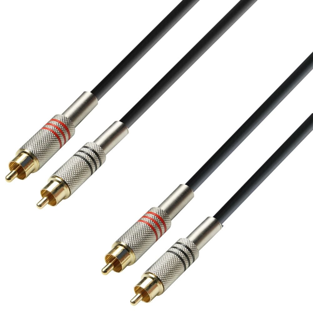 Adam Hall K3 TCC 0100 Cable de Audio de 2 RCA macho a 2 RCA macho Metálicos. 1 metro K3TCC0100