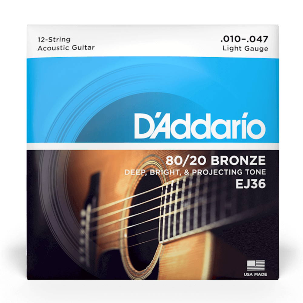 D Addario EJ36 Cuerdas Ligeras para Guitarra Acústica de 12 Cuerdas EJ36