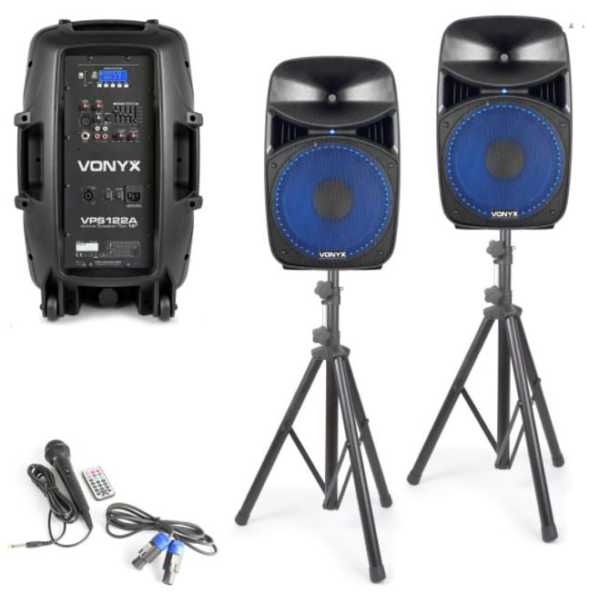 VONYX VPS122A Set 2 Altavoces Plug & Play 800W con tripodes 178130 VPS122A