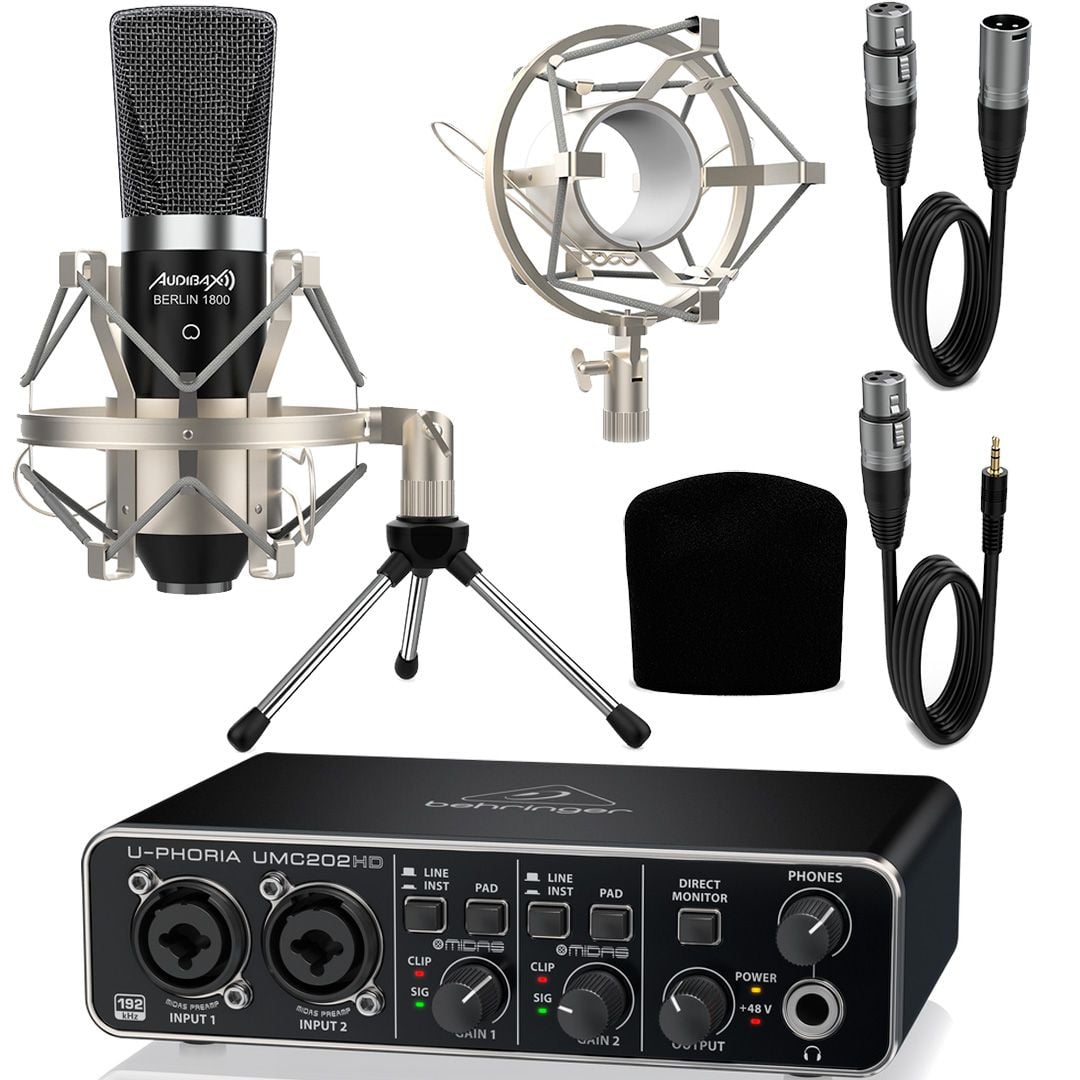Behringer UMC202HD Interface Audio con Micrófono Estudio Berlín 1800 + Accesorios UMC 202 HD Uphoria