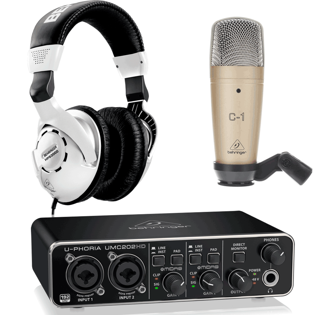 Behringer Pack U-Phoria Estudio Interface USB UMC202HD + Micrófono Estudio Behringer C1 + Auriculares Estudio Behringer HPS3000 UMC 202 HD