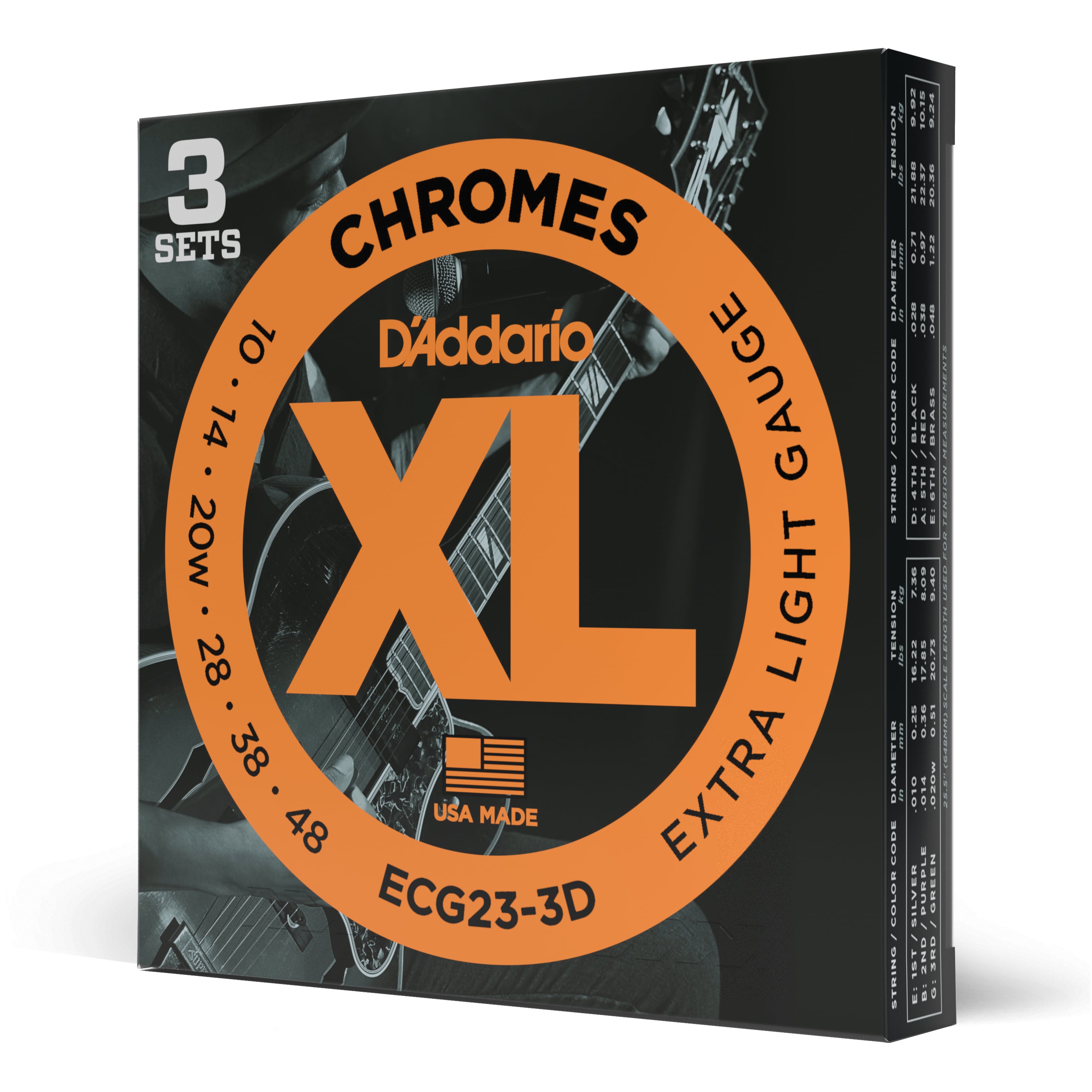 D´addario 10-48 Extra Light, XL Chromes Electric Guitar Strings 3-Pack ECG23-3D