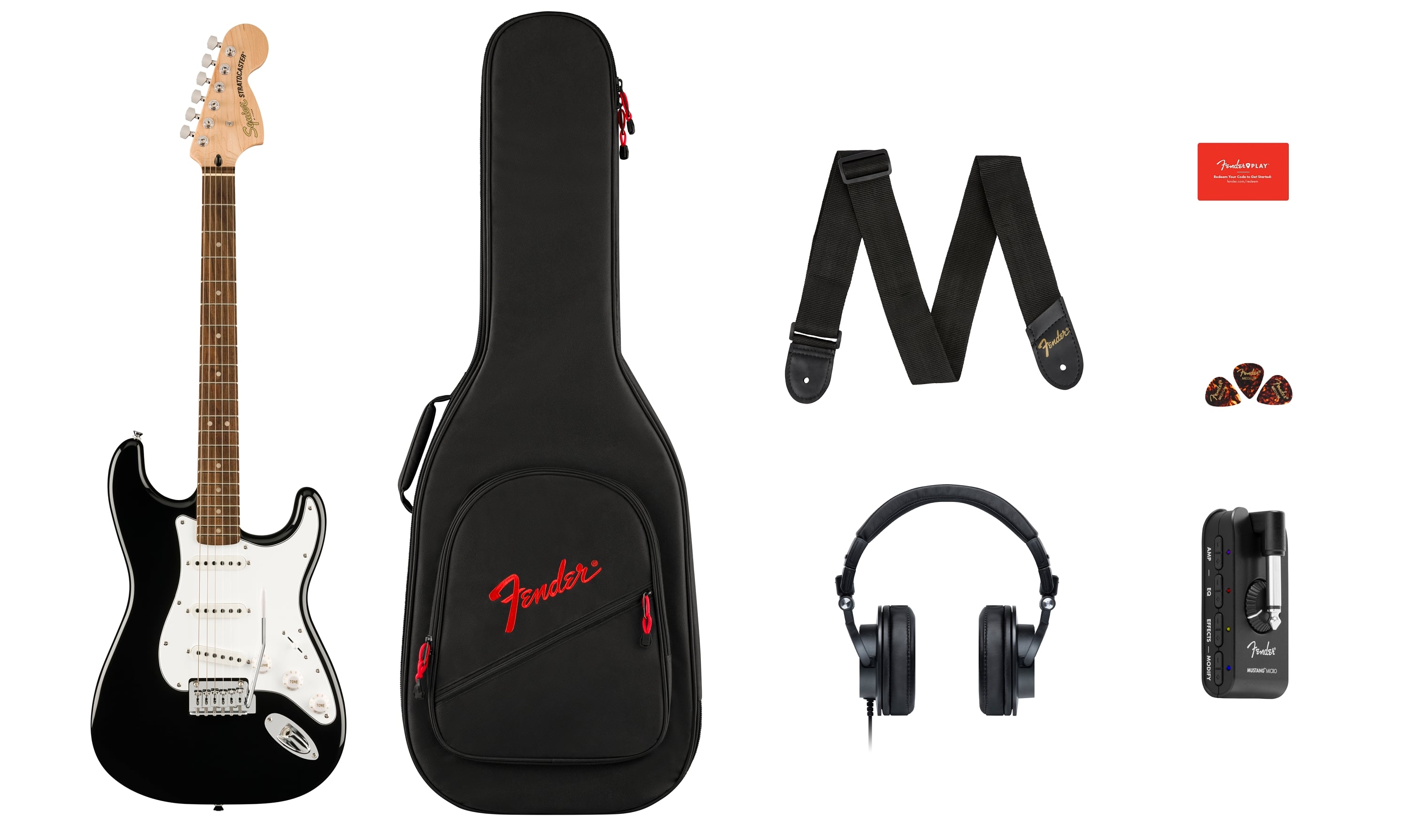 Squier by Fender Affinity Stratocaster Mustang Micro Pack Black Affinity Stratocaster Mustang Micro Pack Black