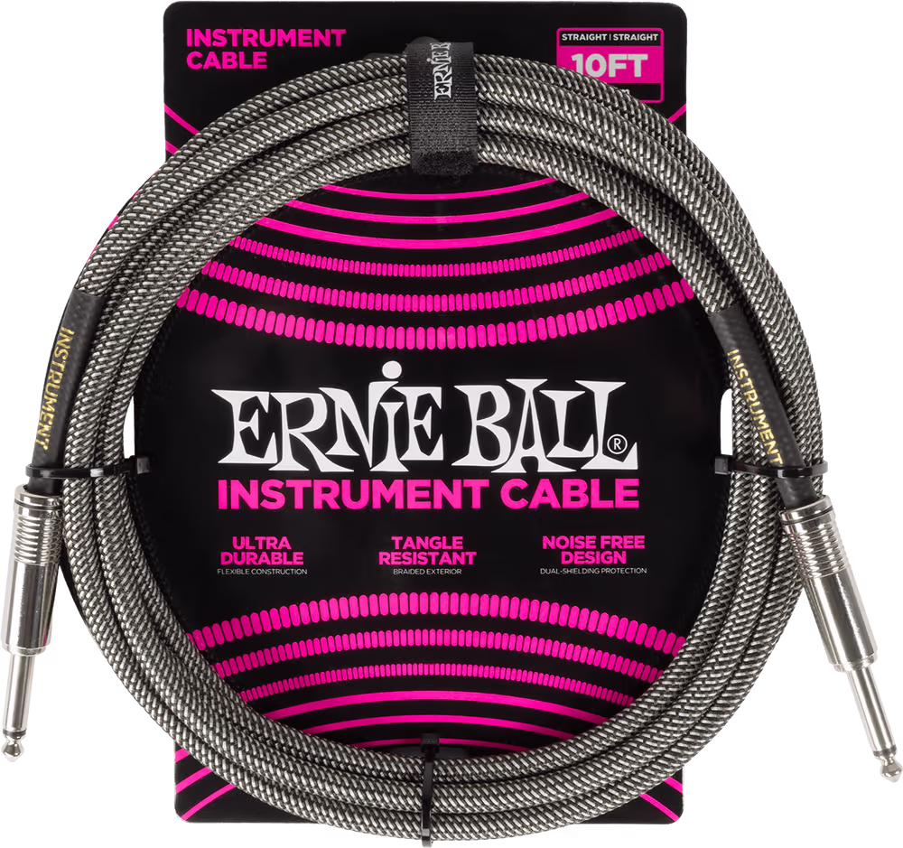 ERNIE BALL Cable Eb Instrumento Trenzado Jack-Jack Ss 3 M - Silver Fox EEB6429
