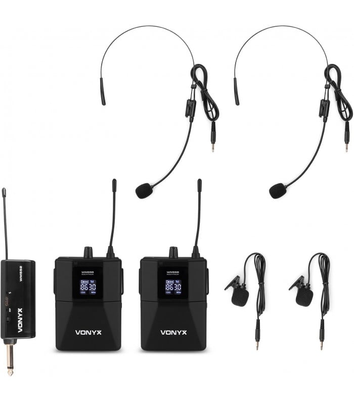 VONYX WM552B Pack 2-Micrófonos inalámbricos de diadema WM552B Wirel.BodyPack 2xUHF plug-in