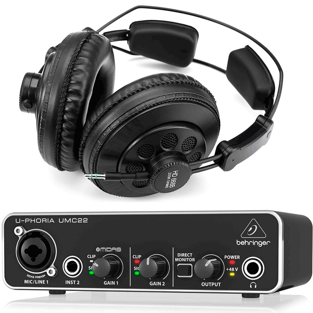 Behringer Interface Audio UMC22 U-Phoria + Auriculares Estudio Pro Superlux HD668B 256 Ohm Uphoria UMC 22