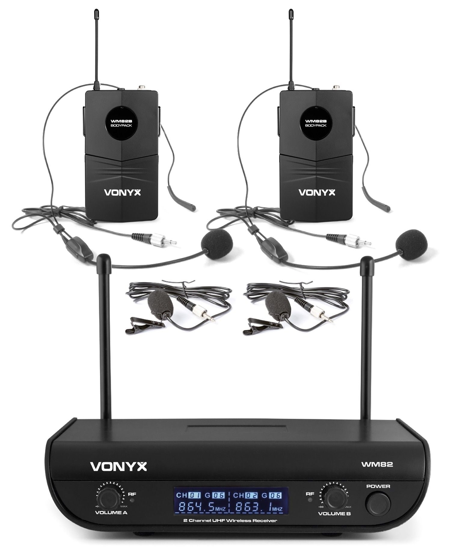 Vonyx Wm82 Microfono Inalambrico Uhf 2 Canales Con 2 Micros De Cabeza 179214 WM82