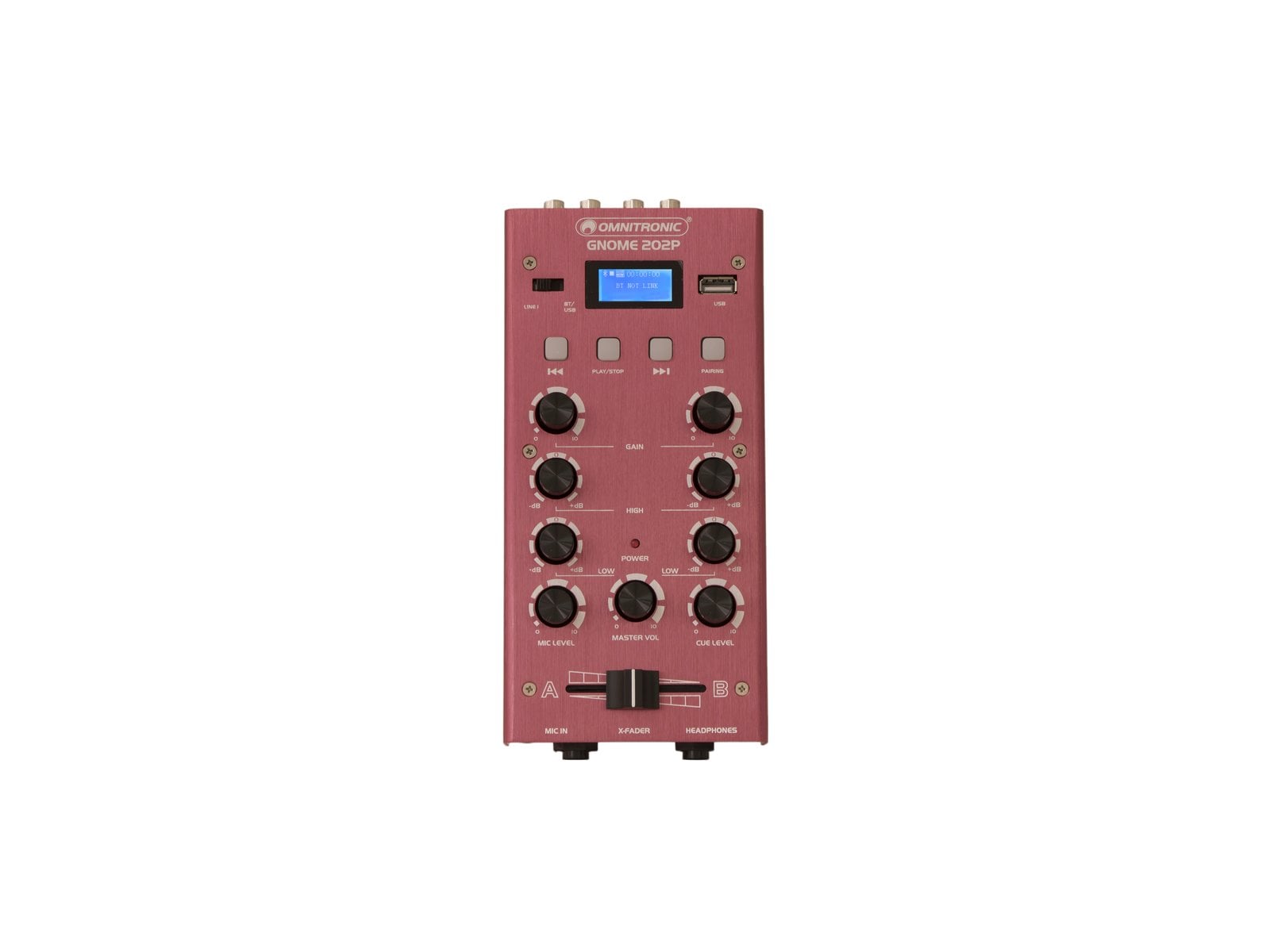 Omnitronic GNOME-202P Red Mini Mezclador Rojo con Reproductor USB y Bluetooth GNOME-202P Red
