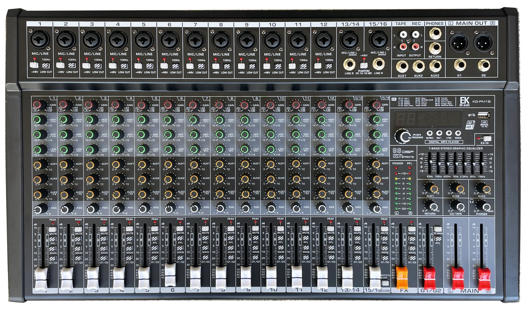 EK Audio Mesa De 16 Canales Con Efectos KGPM16
