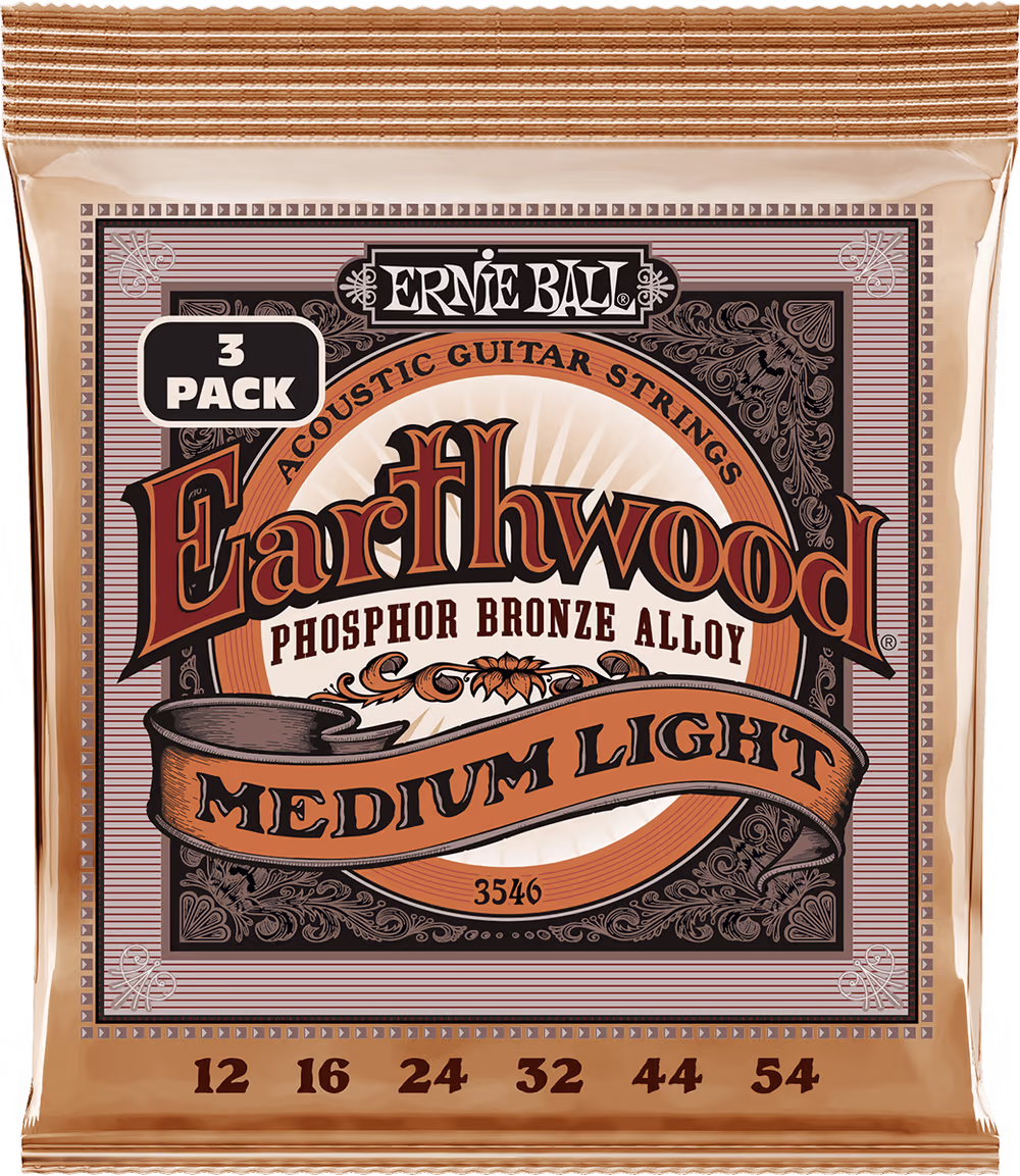 ERNIE BALL Juego Acústica Earthwood 92/8 Phosphor Bz. Medium Light 12-54 Tripack EB3546