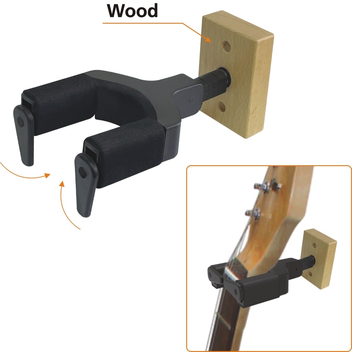 EK Audio Soporte Fijo De Pared Para Guitarra Y Bajo Con Base De Madera GS031