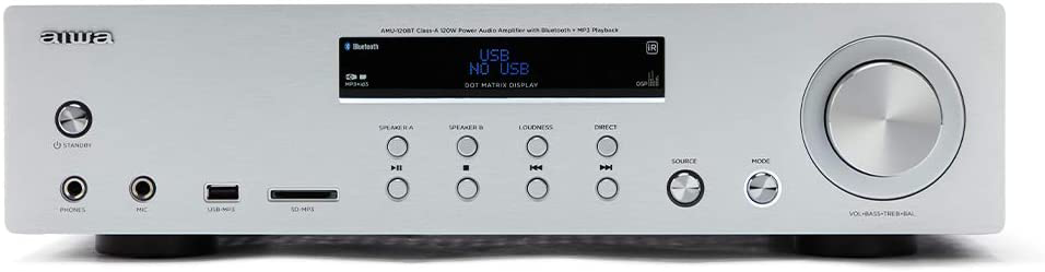 AIWA AMU-120BT SR Amplificador HiFi Bluetooth Silver 60W + 60W RMS. USB/SD MP3. Mic In AMU-120BTSR
