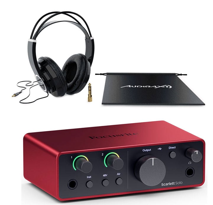 Focusrite Scarlett Solo 4 Gen Interface Audio + RH10 Auriculares Audibax Profesionales Estudio SOLO 4 Scarlett