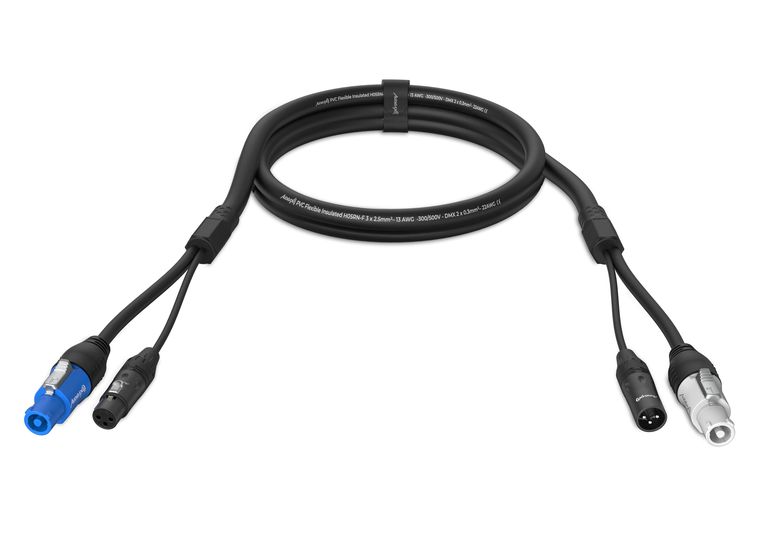 Audibax PC-XLR-250 Cable señal XLR a XLR + Alimentación input PowerCON a output powerCON 2,5 m PC-XLR-250