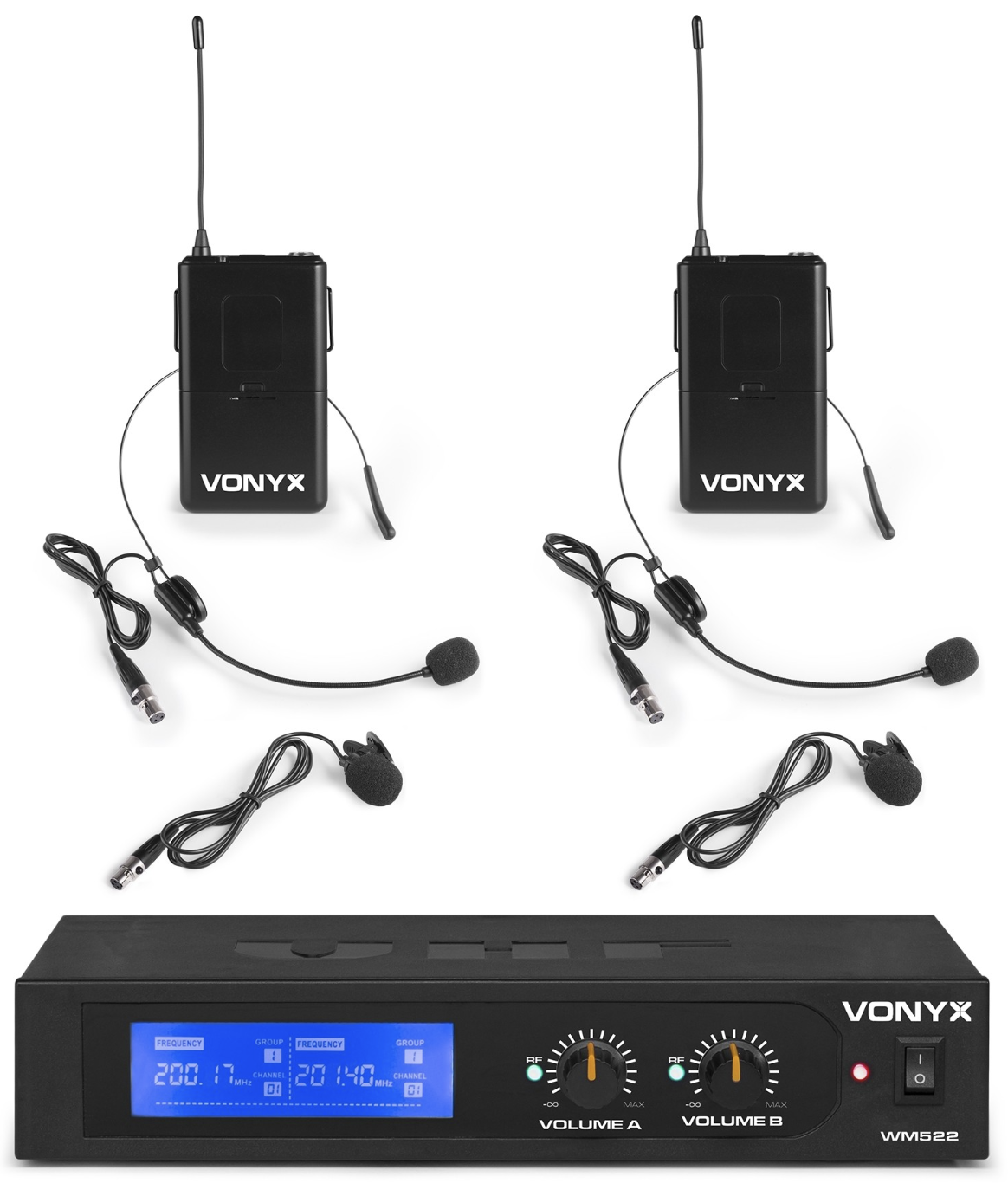 Vonyx Wm522b Microfono Inalambrico Vhf 2 Canales Con 2 Micros De Cabeza 179235 Wm522b