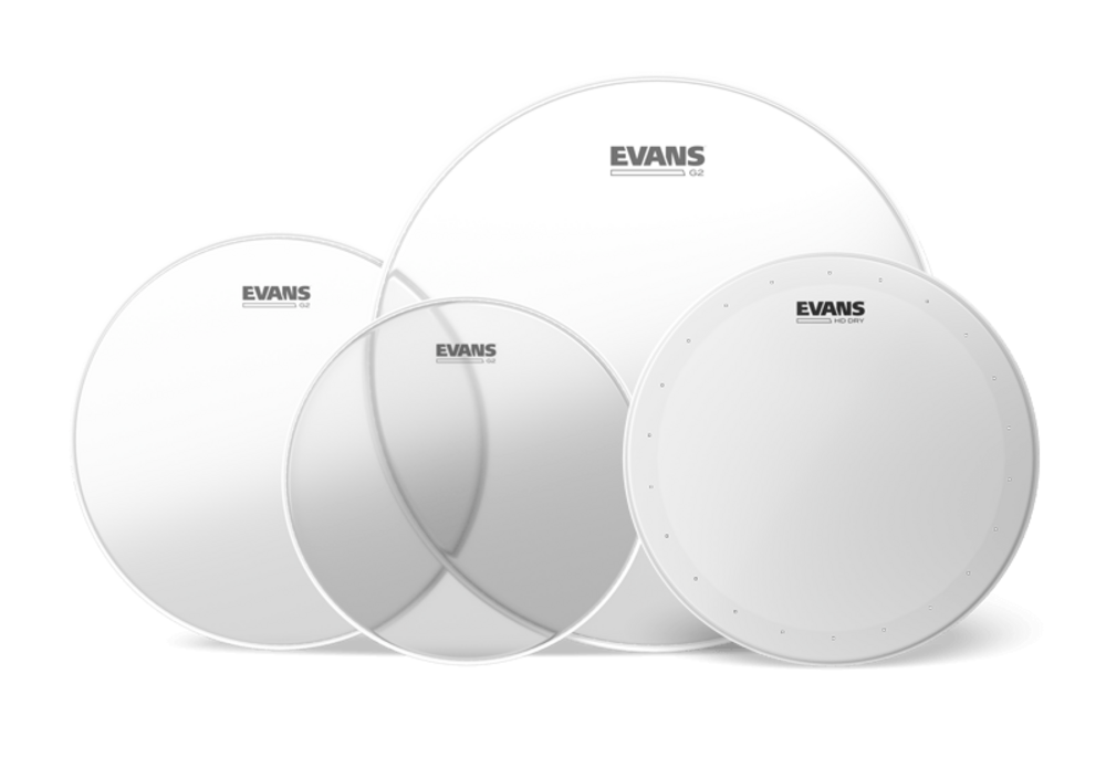 Evans G2 Pack Estándar Transparente (12", 13", 16") con Batería de Caja Seca HD de 14" Evans G2 Pack Transparente (12", 13", 16") con Bat