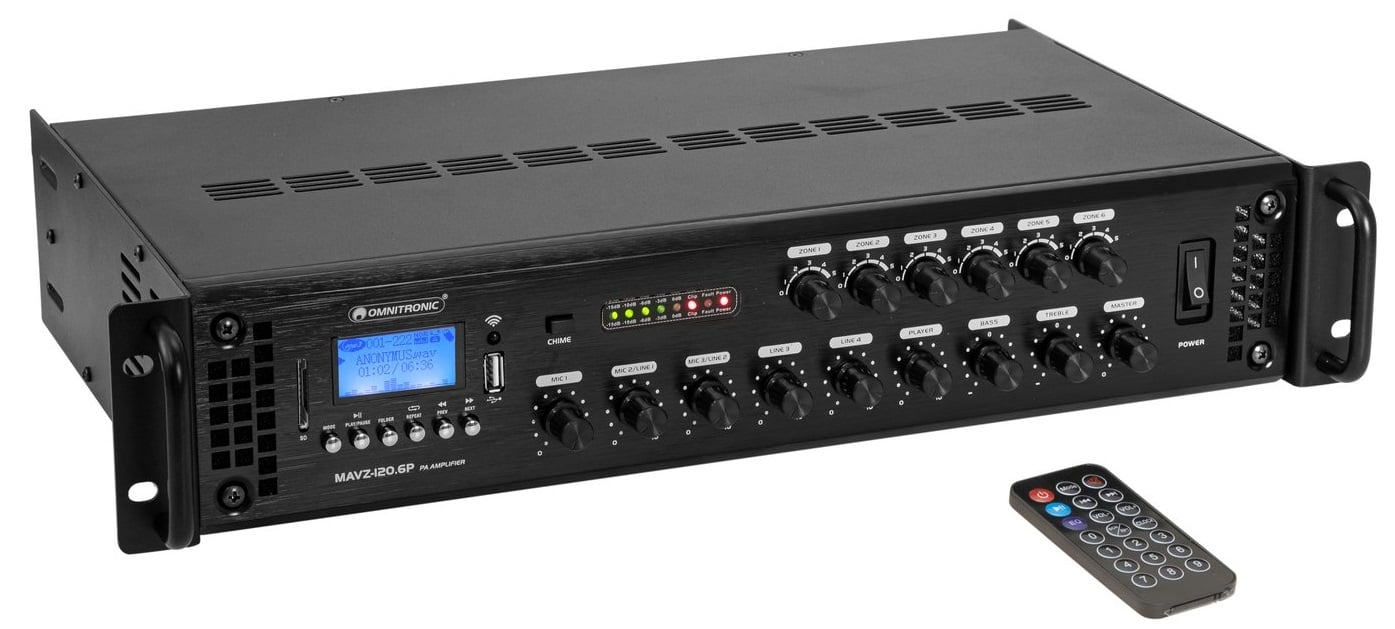 Omnitronic MAVZ-120.6P Amplificador Mezclador PA MAVZ-120.6P