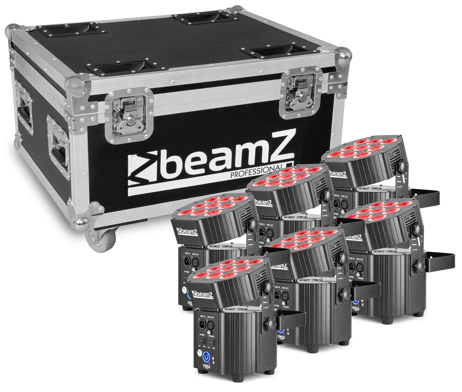 Beamz BBP60 Conjunto Focos, 6pcs en Flightcase con cargador 150587 BBP60