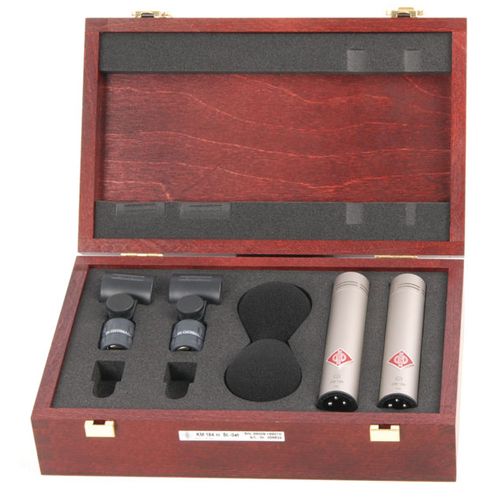 NEUMANN KM-184 Stereo Set Microfono Cardioide, NIQUEL, Caja Madera KM184 Stereo Set