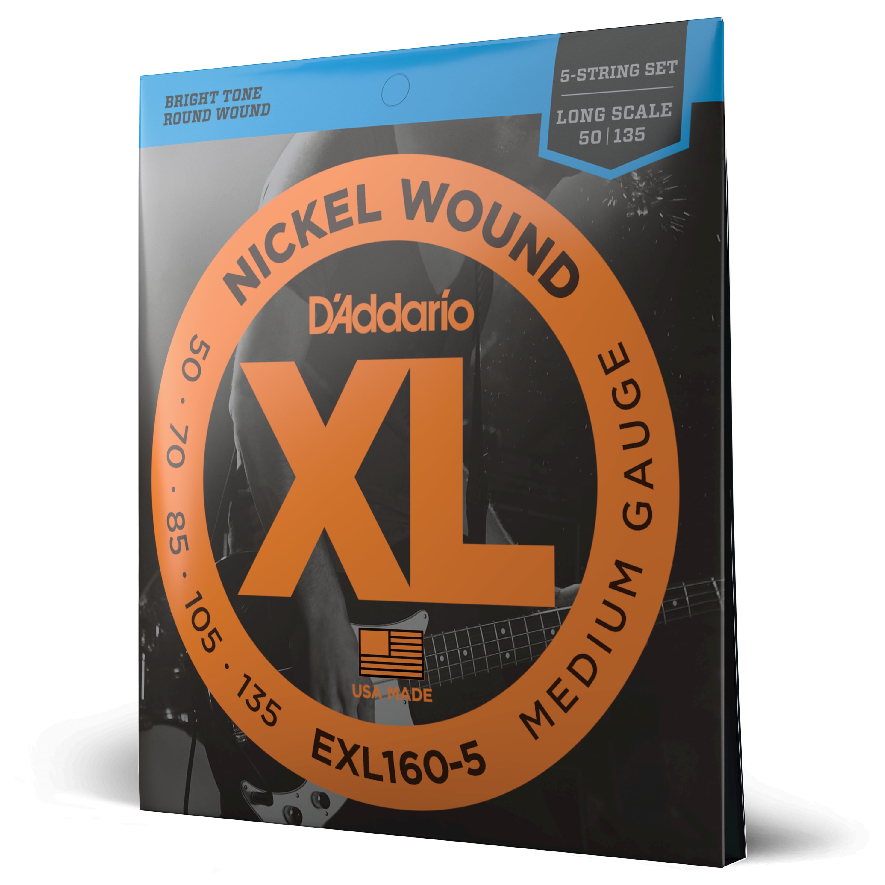 D´addario 50-135 Medium 5-String, Long Scale, XL Nickel Bass Strings EXL160-5
