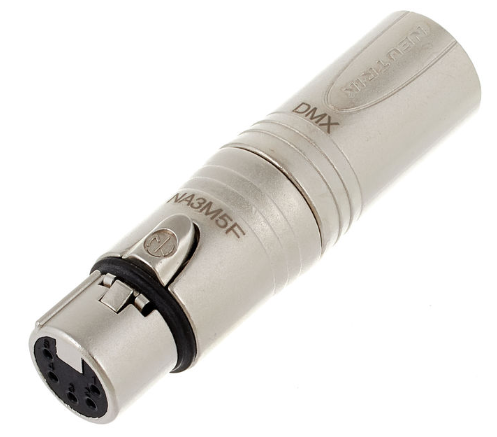 Neutrik NA3 M5F Adaptador XLR Hembra 5 Pins a XLR Macho 3 Pin DMX NA3 M5F