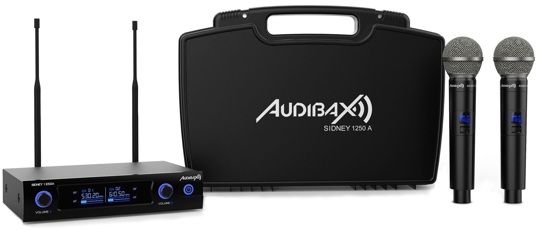 Audibax Sidney 1250 A Micrófono Doble Mano Profesional UHF Frecuencia A + Maleta Sidney 1250 A