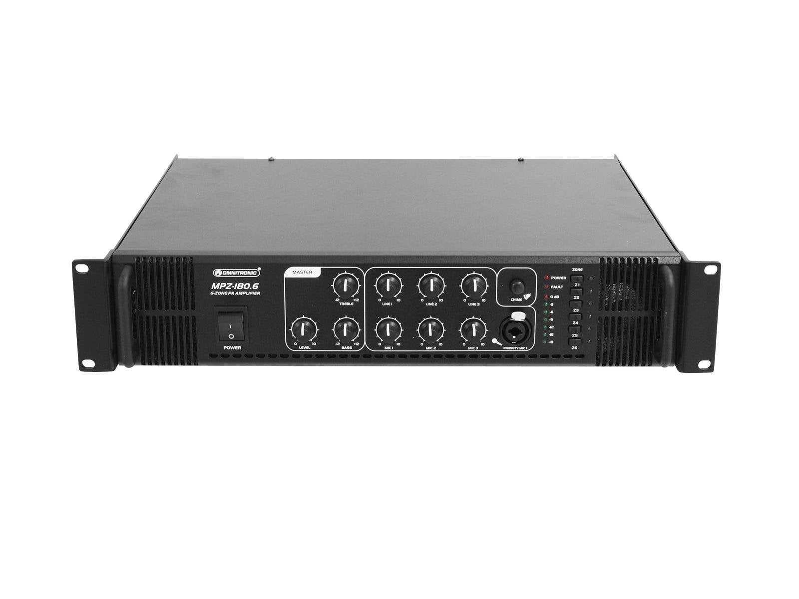 Omnitronic MPZ-180.6 Amplificador de mezcla mono PA de 6 zonas 180w MPZ-180.6