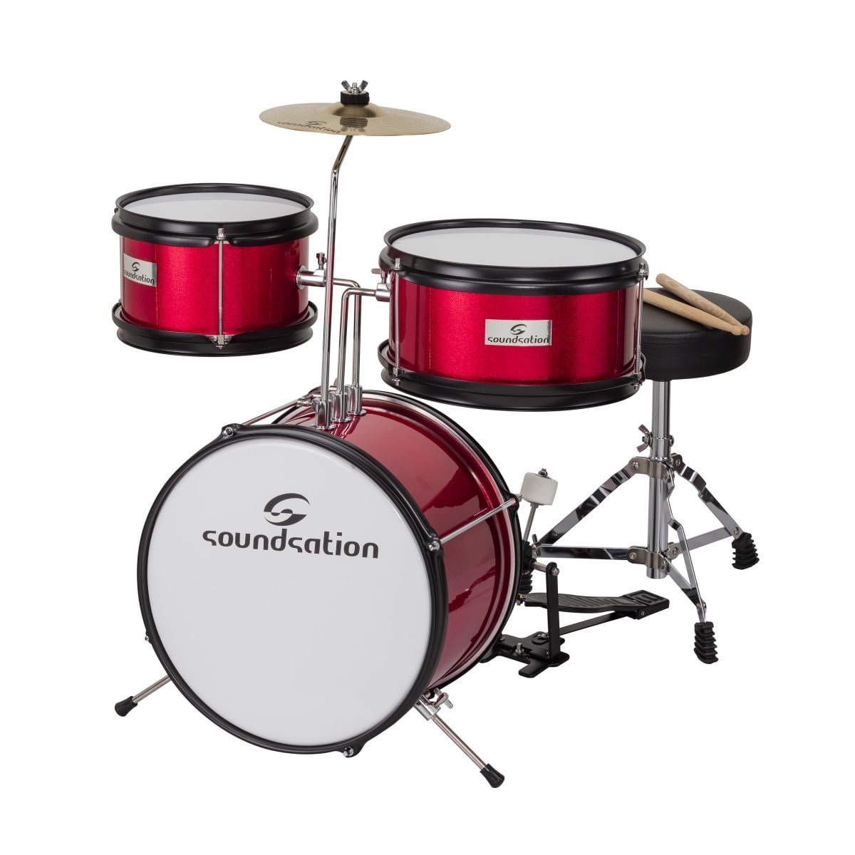 Soundsation JDK313-MR Batería completa para niños, 3 cascos, color rojo. JDK313-MR