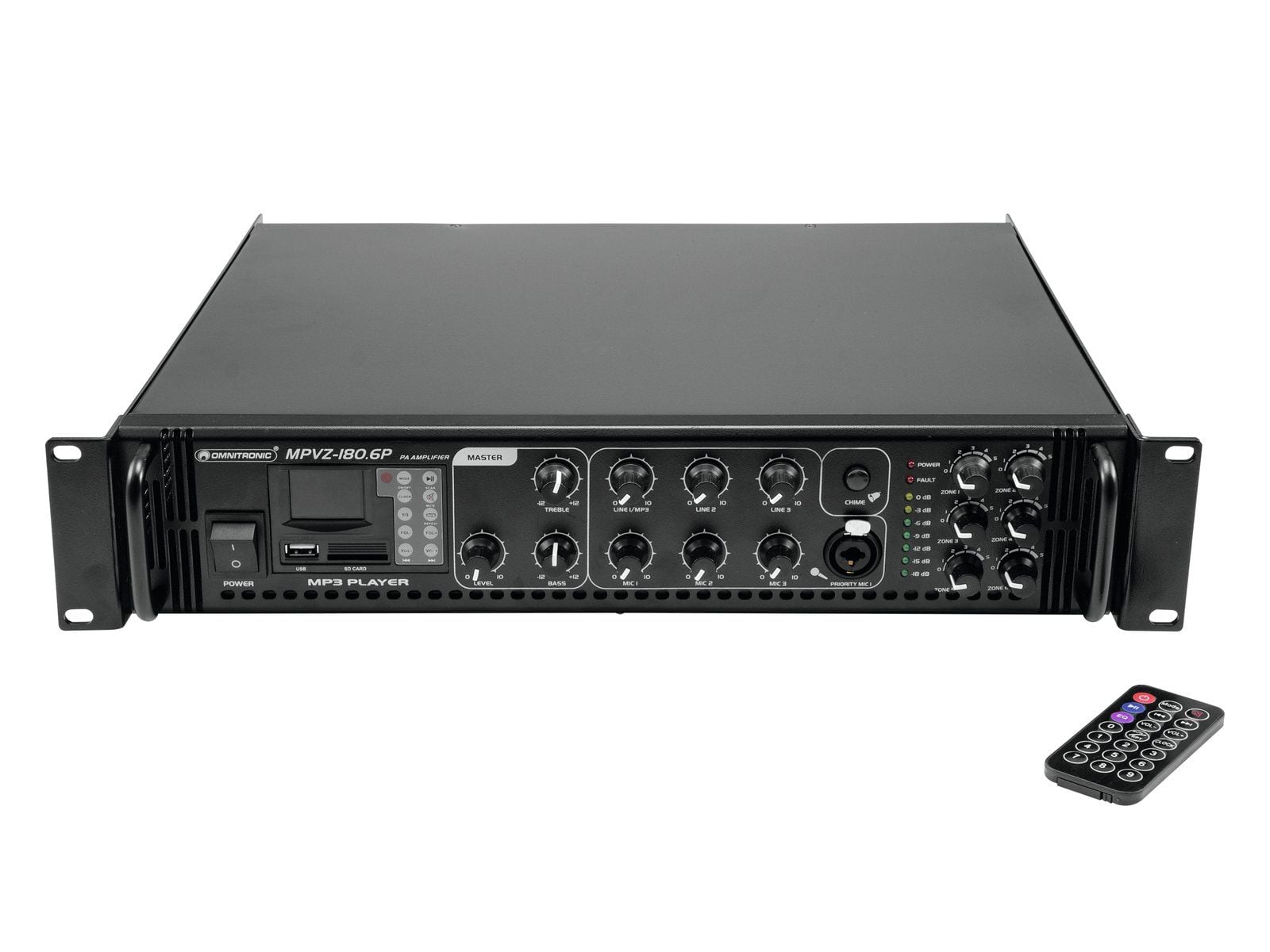 Omnitronic MPVZ-180.6P Amplificador de mezcla mono PA de 6 zonas 180w MPVZ-180.6P