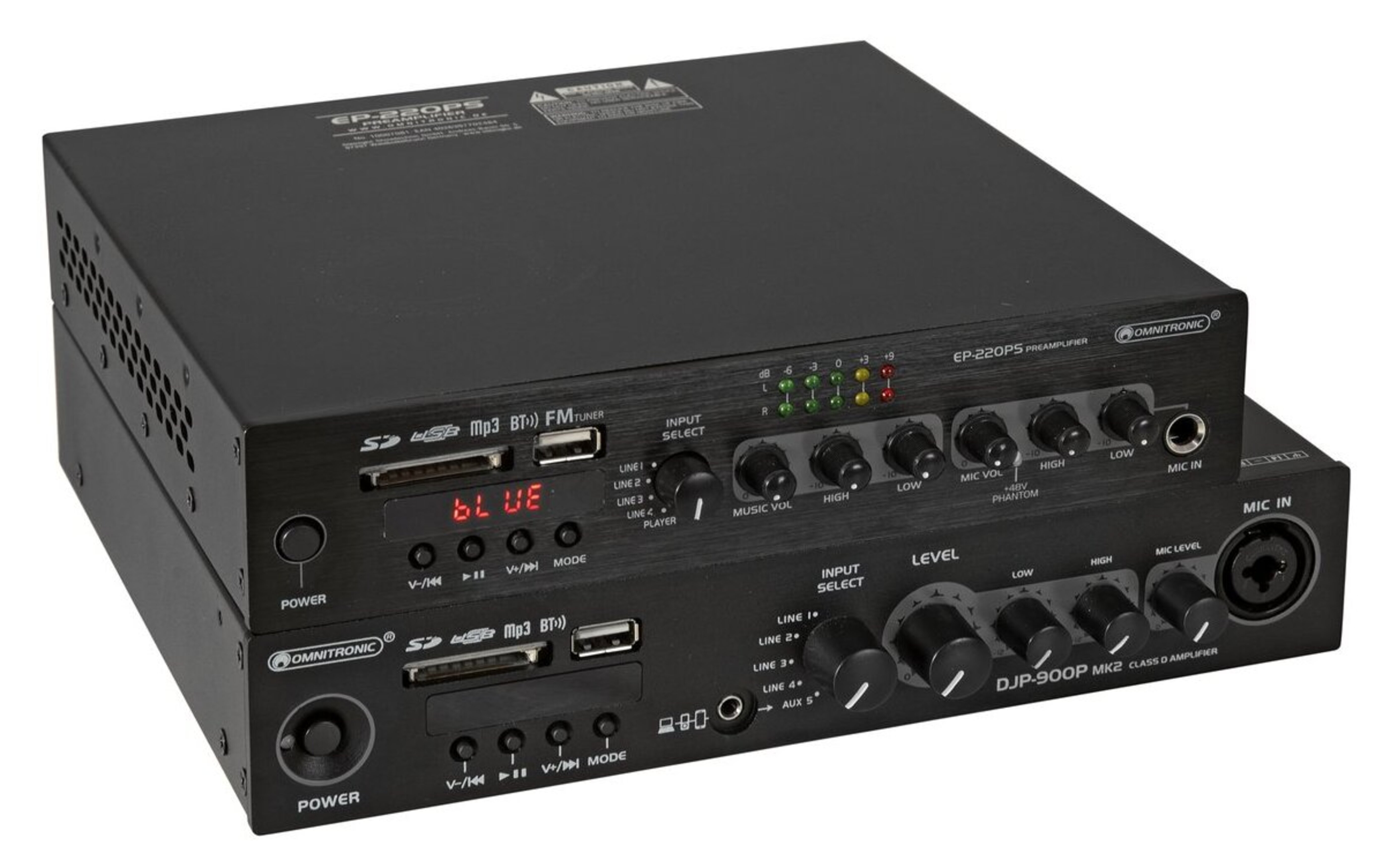 Omnitronic EP-220PS Preamplificador con Reproductor MP3, Bluetooth y Radio FM 9.5 null