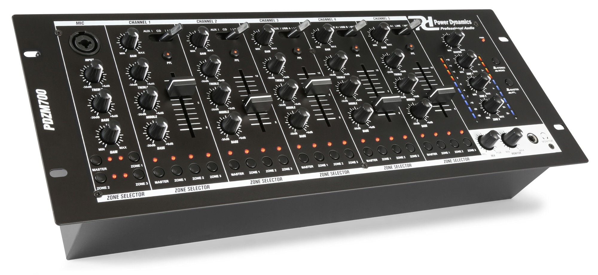 Power Dynamics PDZM-700 Mezclador de 6 Canales con 4 Zonas 172750 PDZM 700