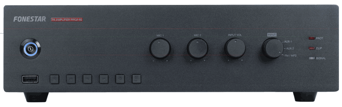 Fonestar PROX-60 Amplificador de Megafonía. Reproductor USB/MP3/FM.. 60W RMS PRO-60